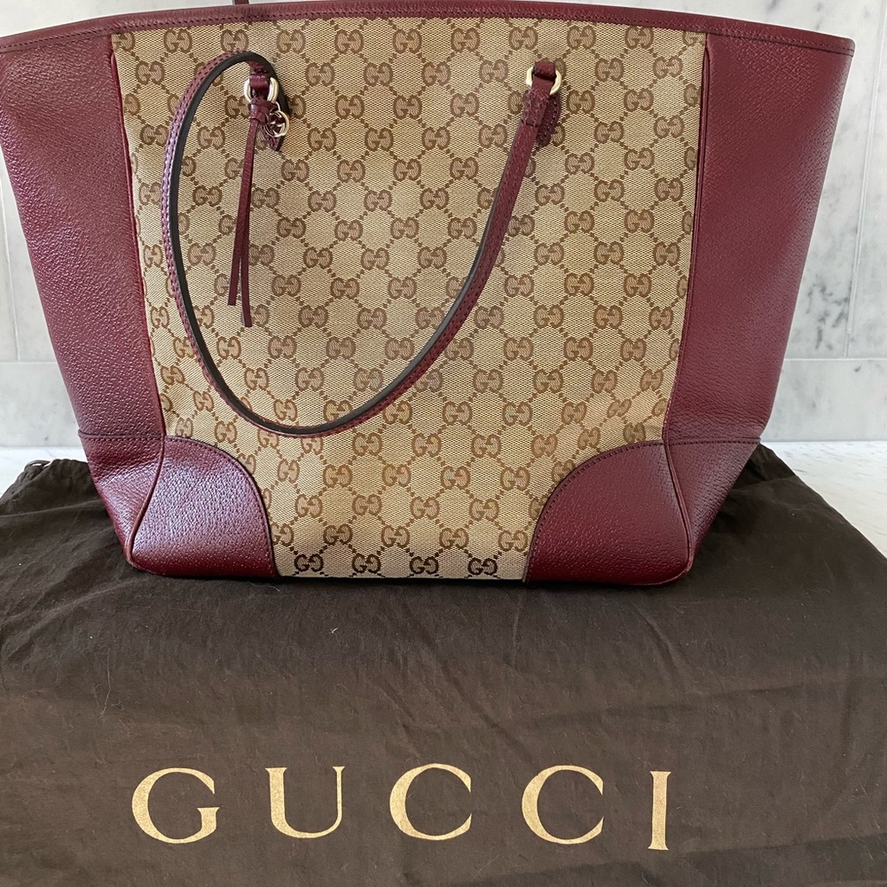 Authentic Gucci Tote - maroon leather and canvas